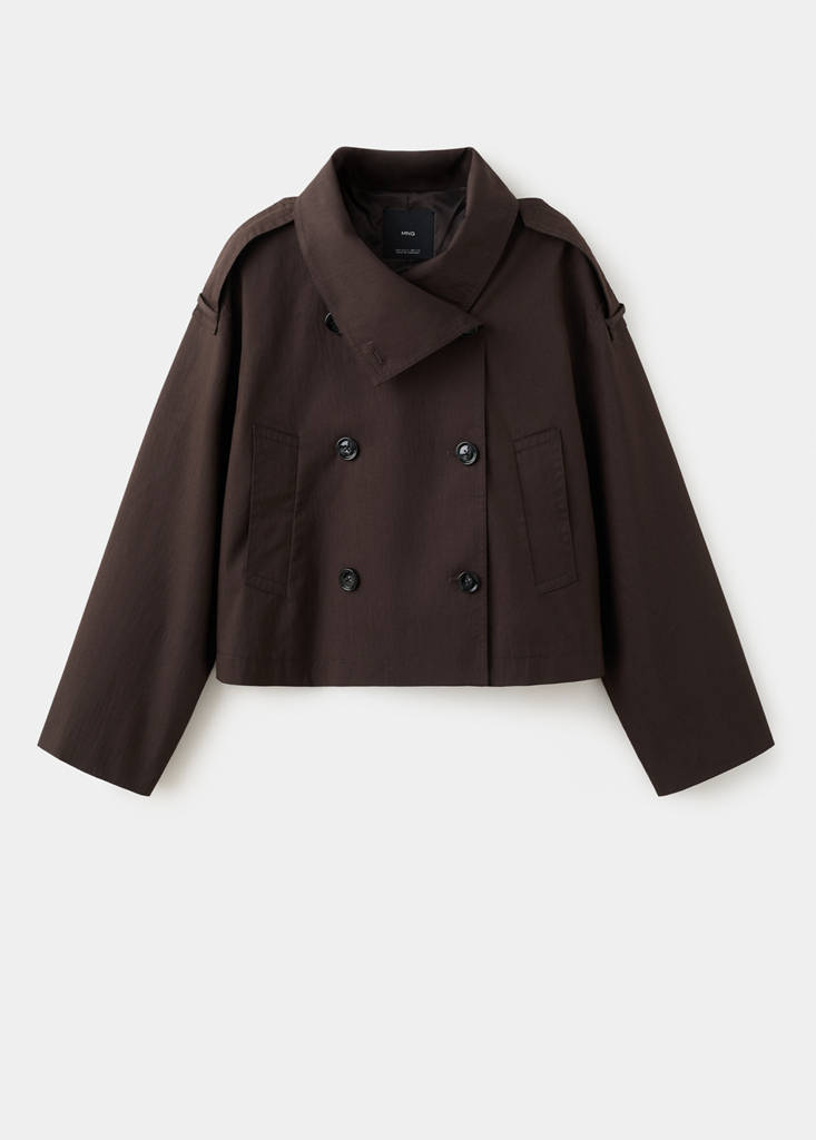 Funnel neck cropped trench coat — Chocolate