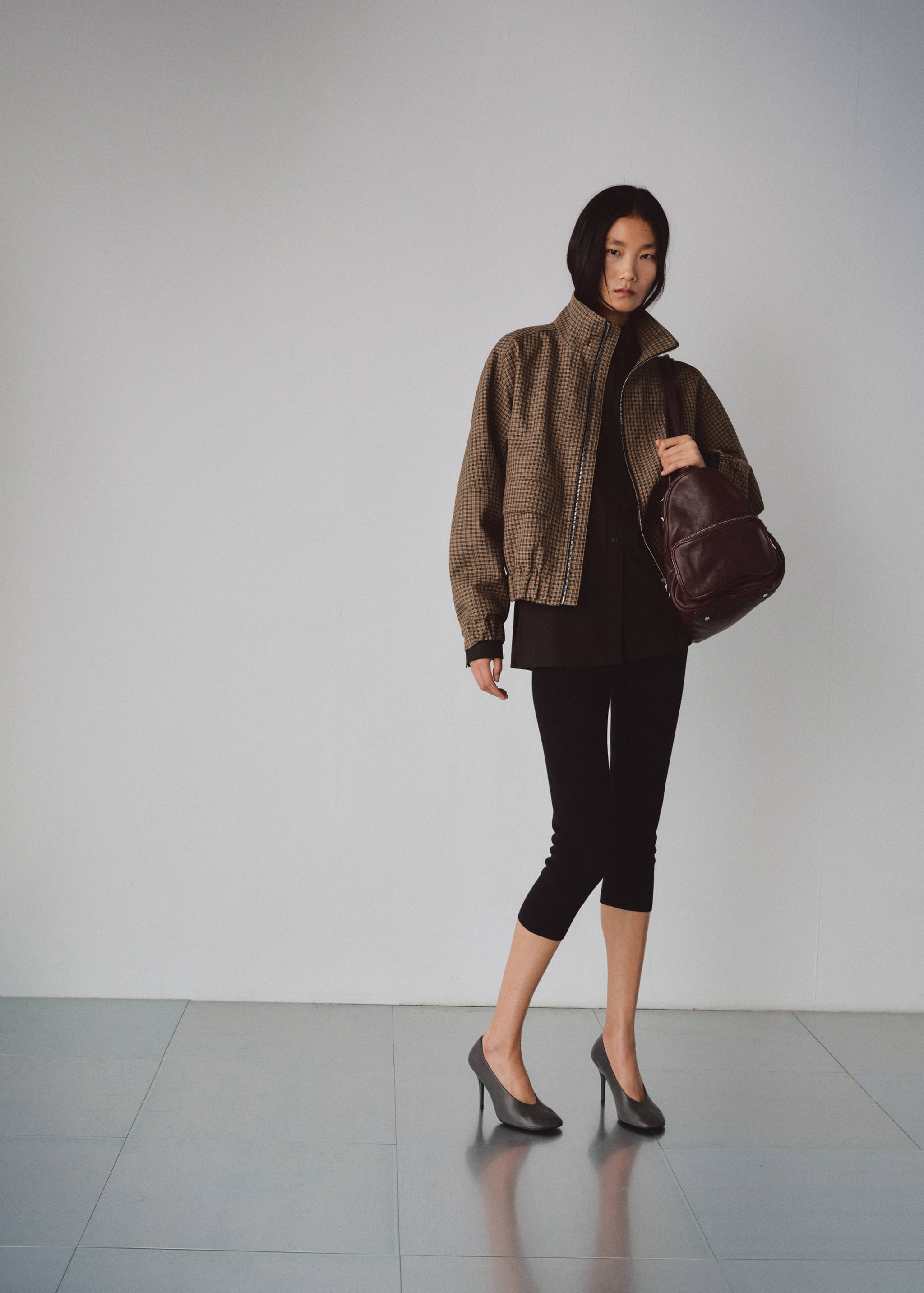 Houndstooth high-collar jacket - General plane