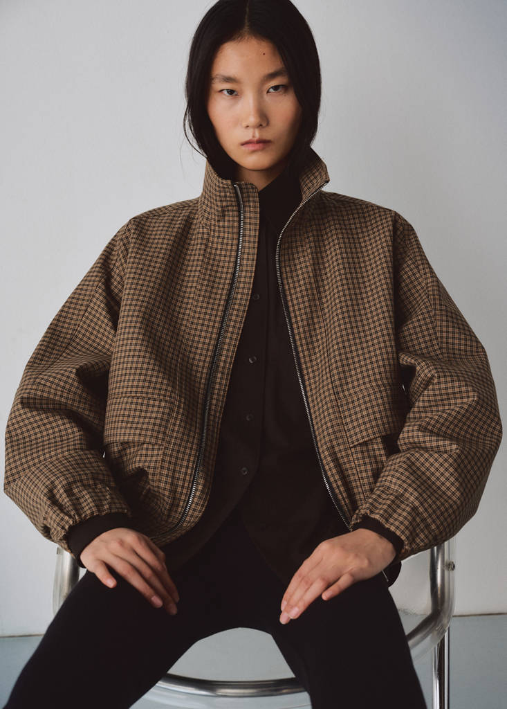 Houndstooth high-neck jacket