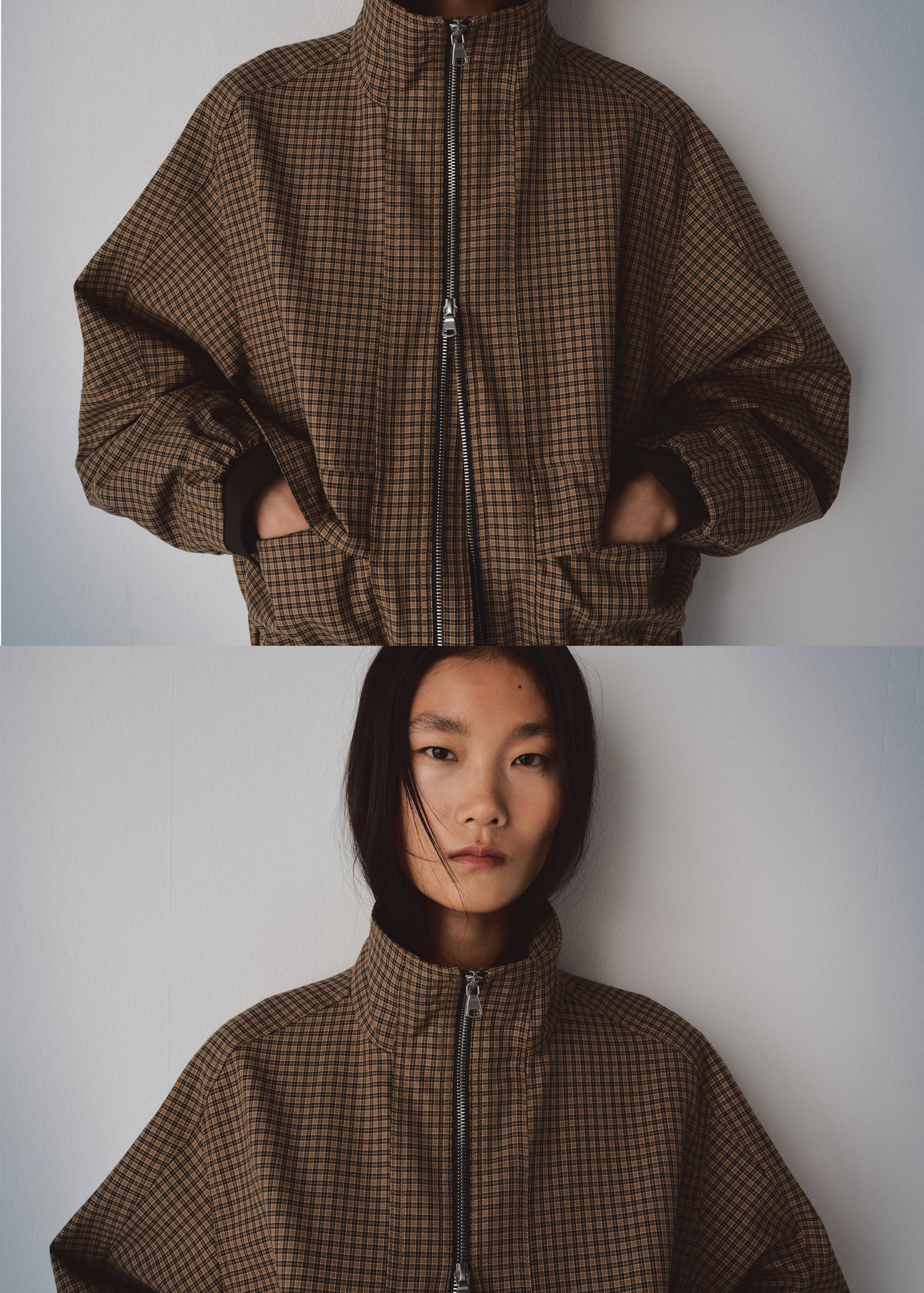 Houndstooth high-collar jacket - Details of the article 1