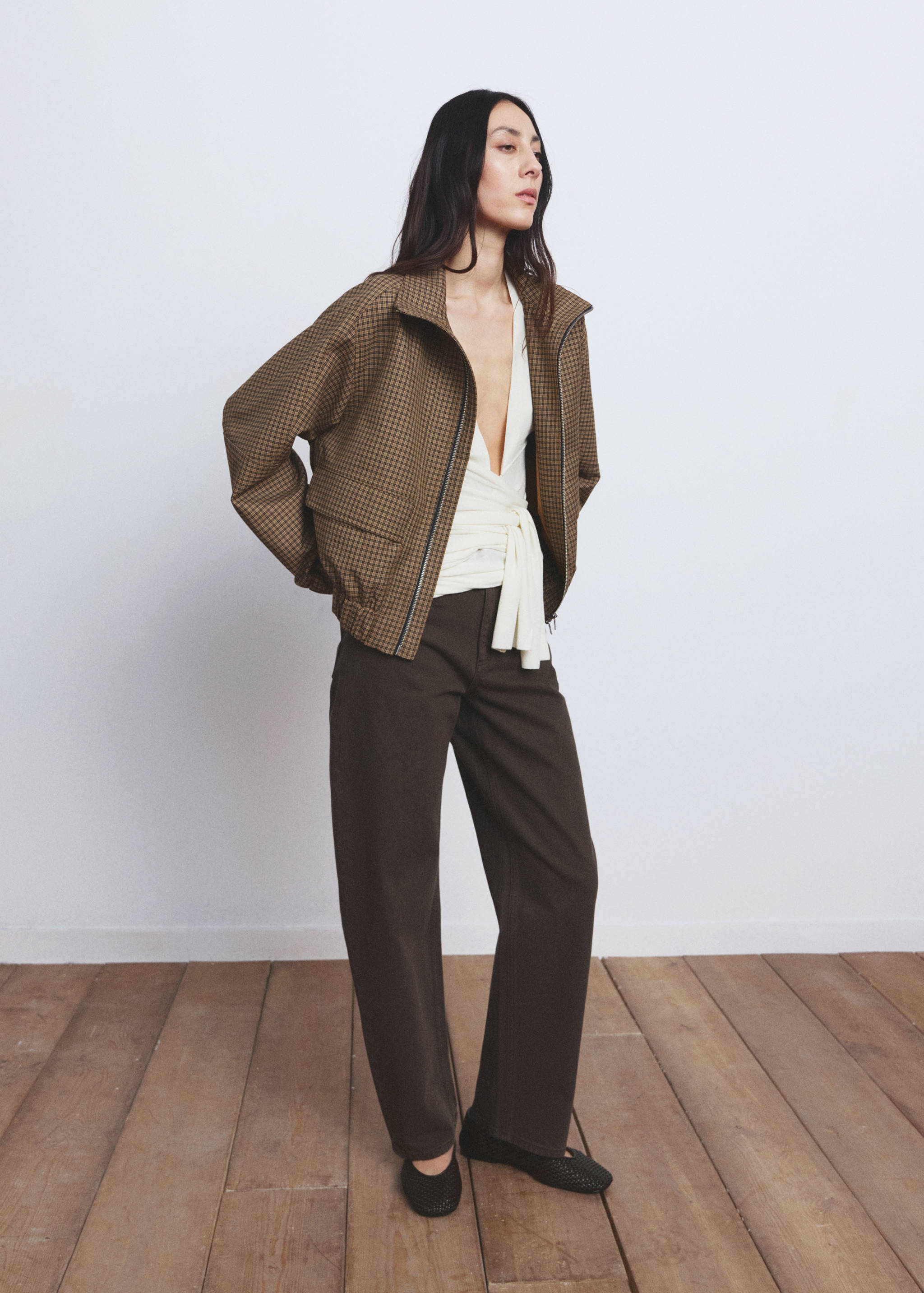 Houndstooth high-neck jacket - General plane