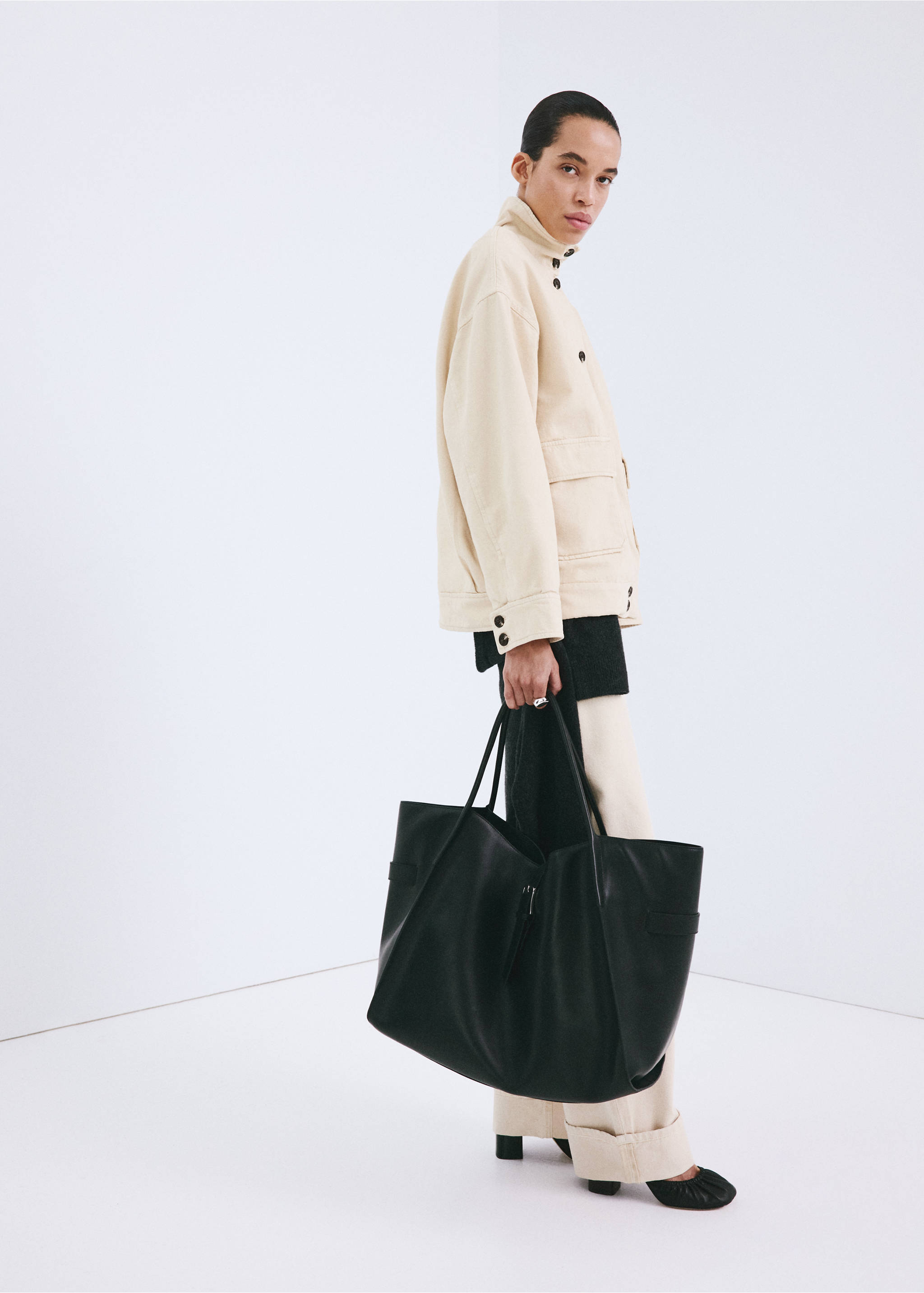 Denim parka with a stand-up collar - General plane, Vanilla. Ref: 27095817-00.