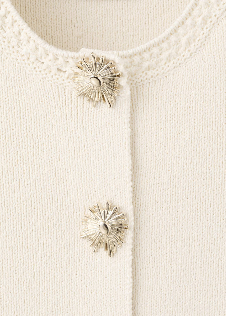 Knitted waistcoat with contrast piping — Ecru