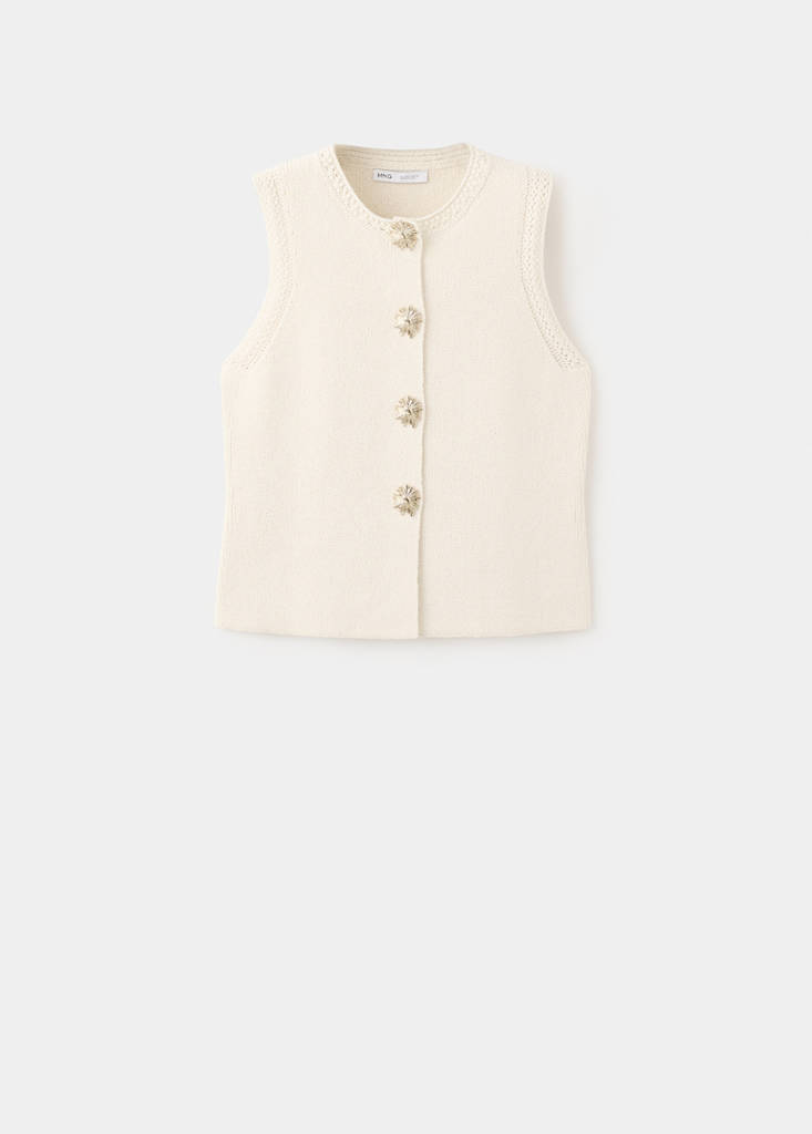 Knitted waistcoat with contrast piping — Ecru