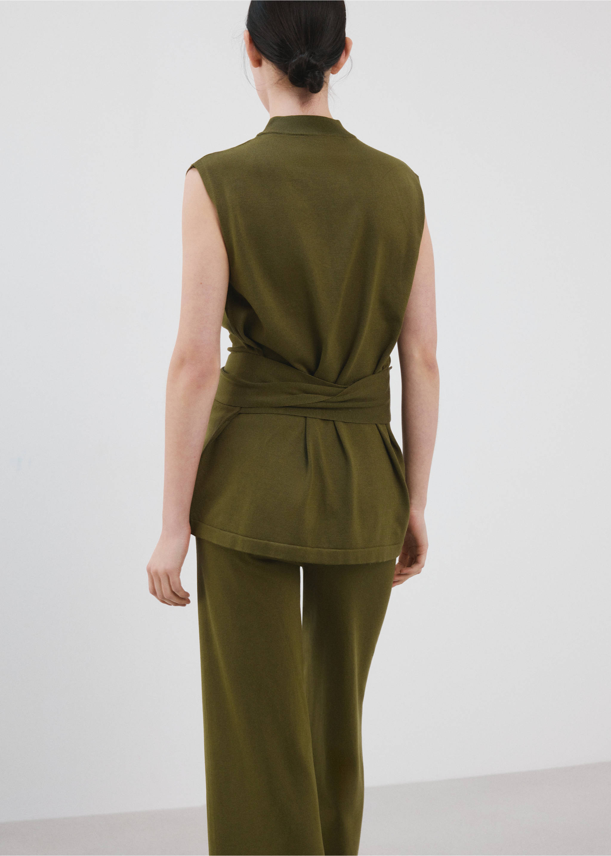 Gilet maille ceinture - Verso de l’article, Kaki. Ref: 27095820-00.