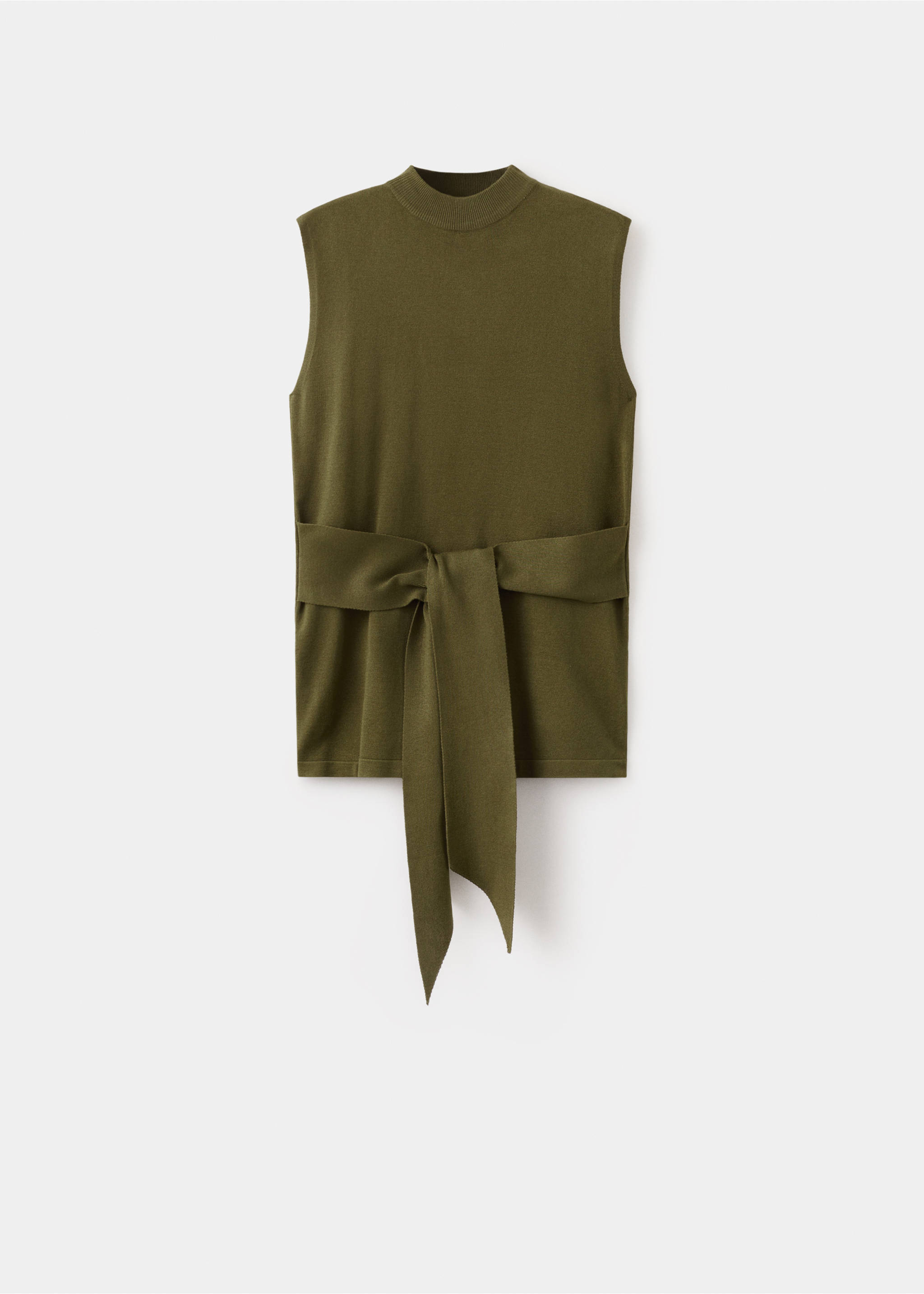 Belted knitted waistcoat - Article without model, Khaki. Ref: 27095820-00.