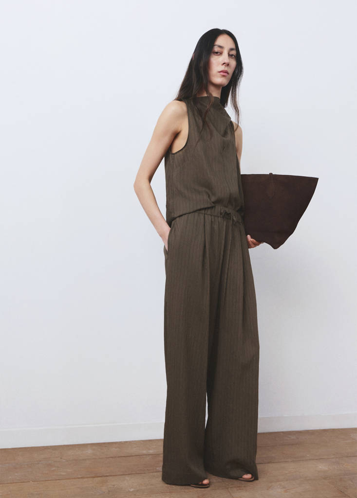 Striped foulard top — Brown