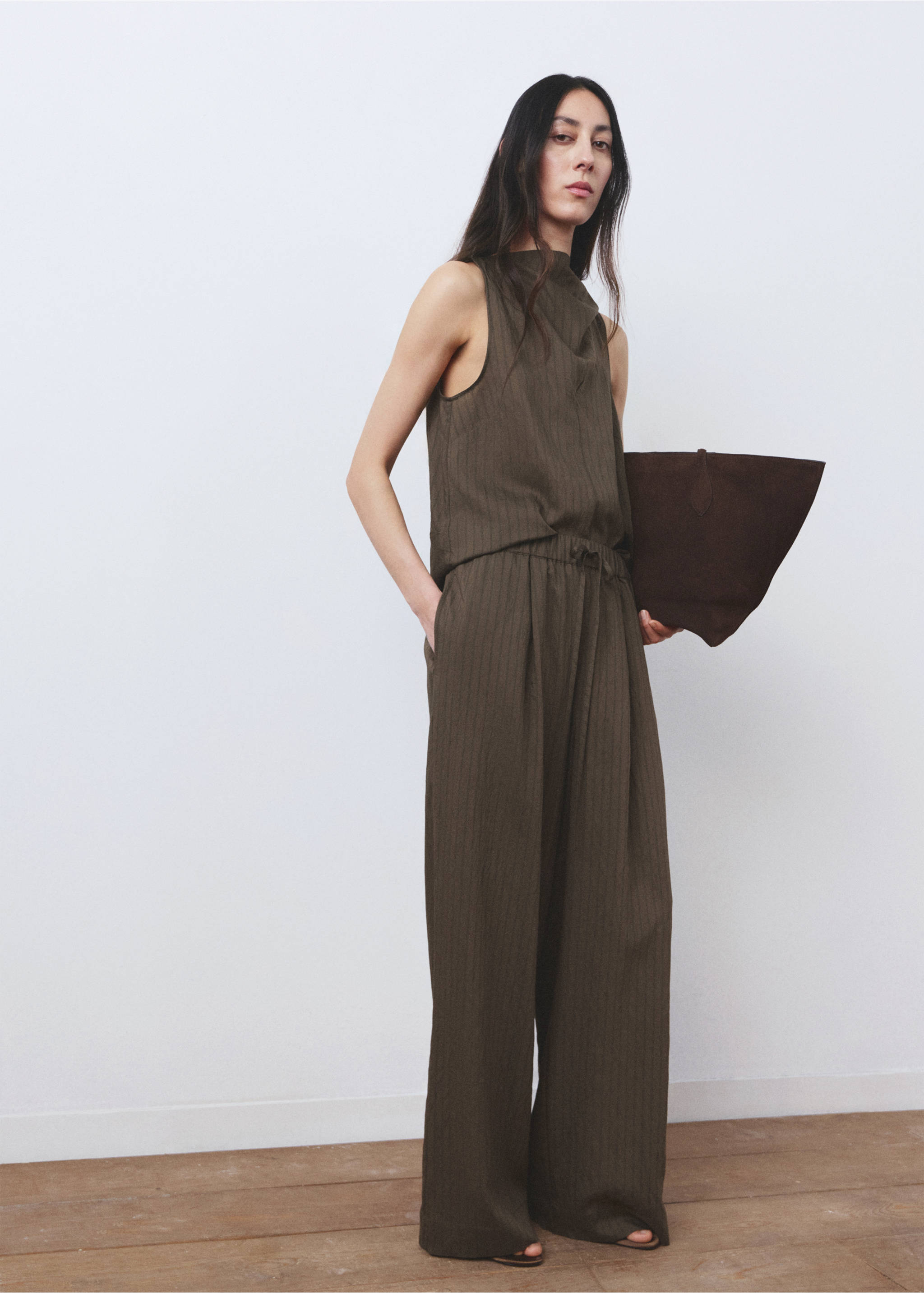 Striped foulard top - General plane, Brown. Ref: 27095821-00.