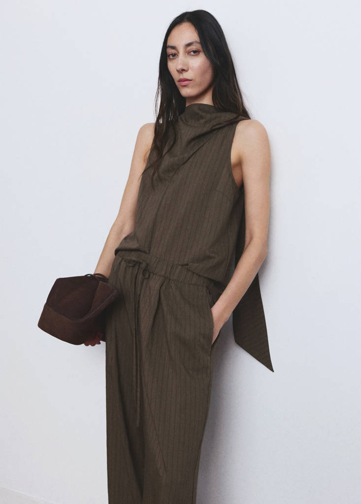 Striped foulard top — Brown