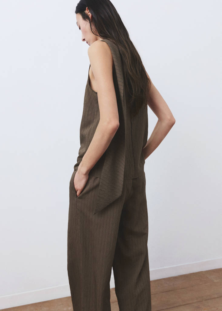 Striped foulard top — Brown