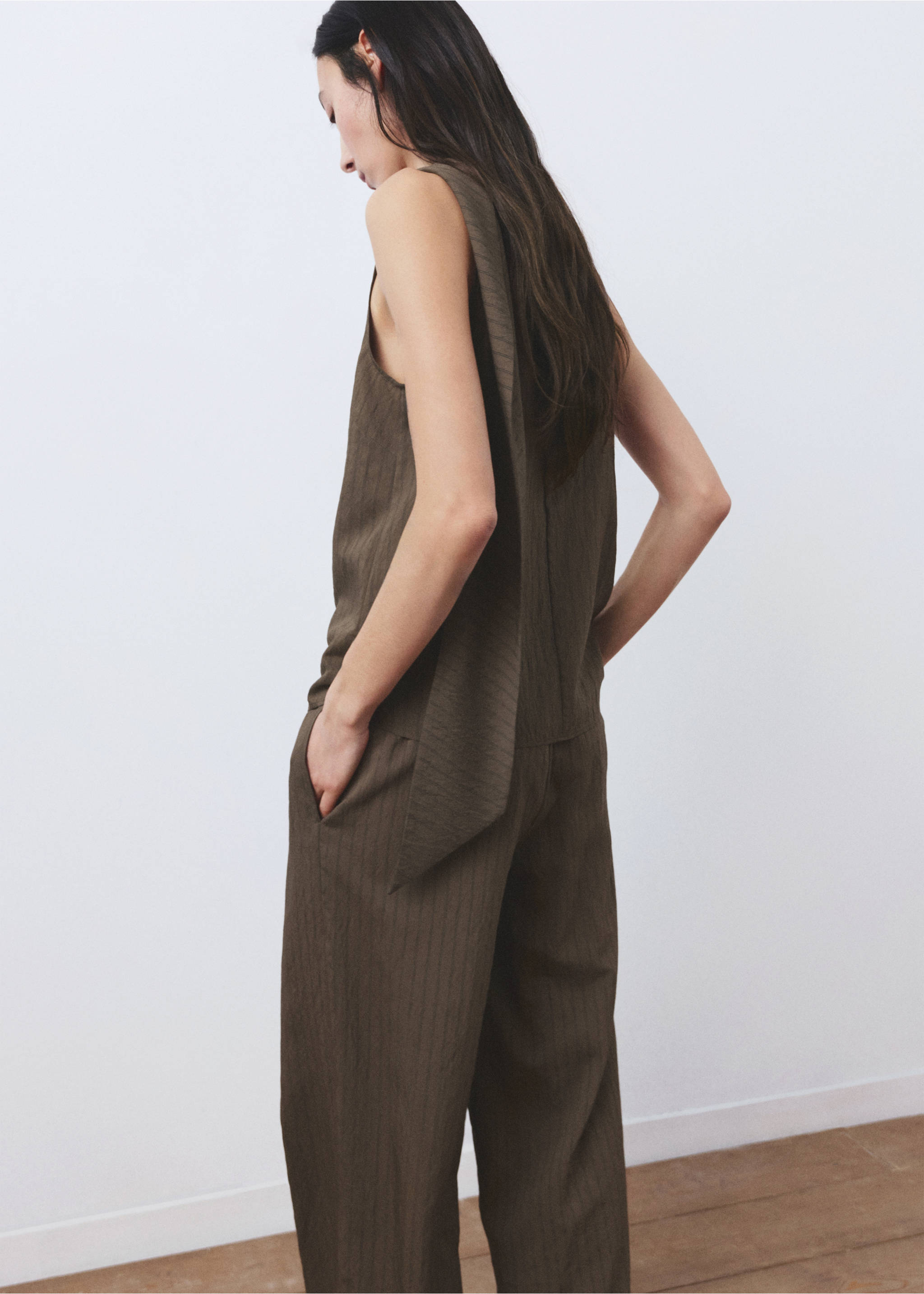 Striped foulard top - Reverse of the article, Brown. Ref: 27095821-00.