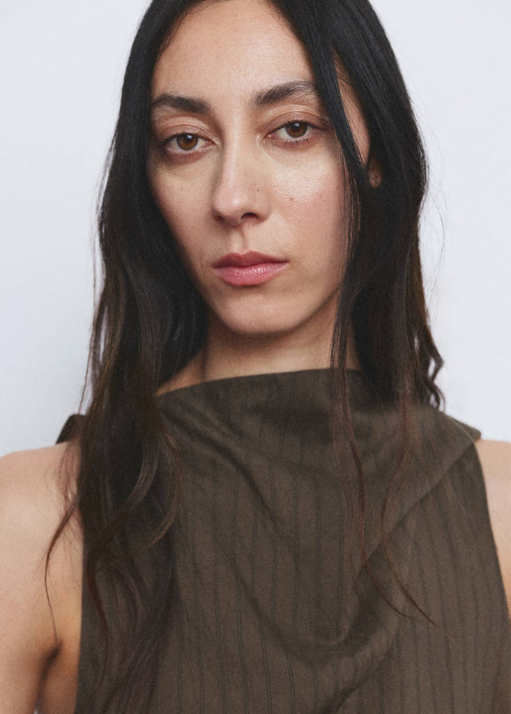 Striped foulard top — Brown