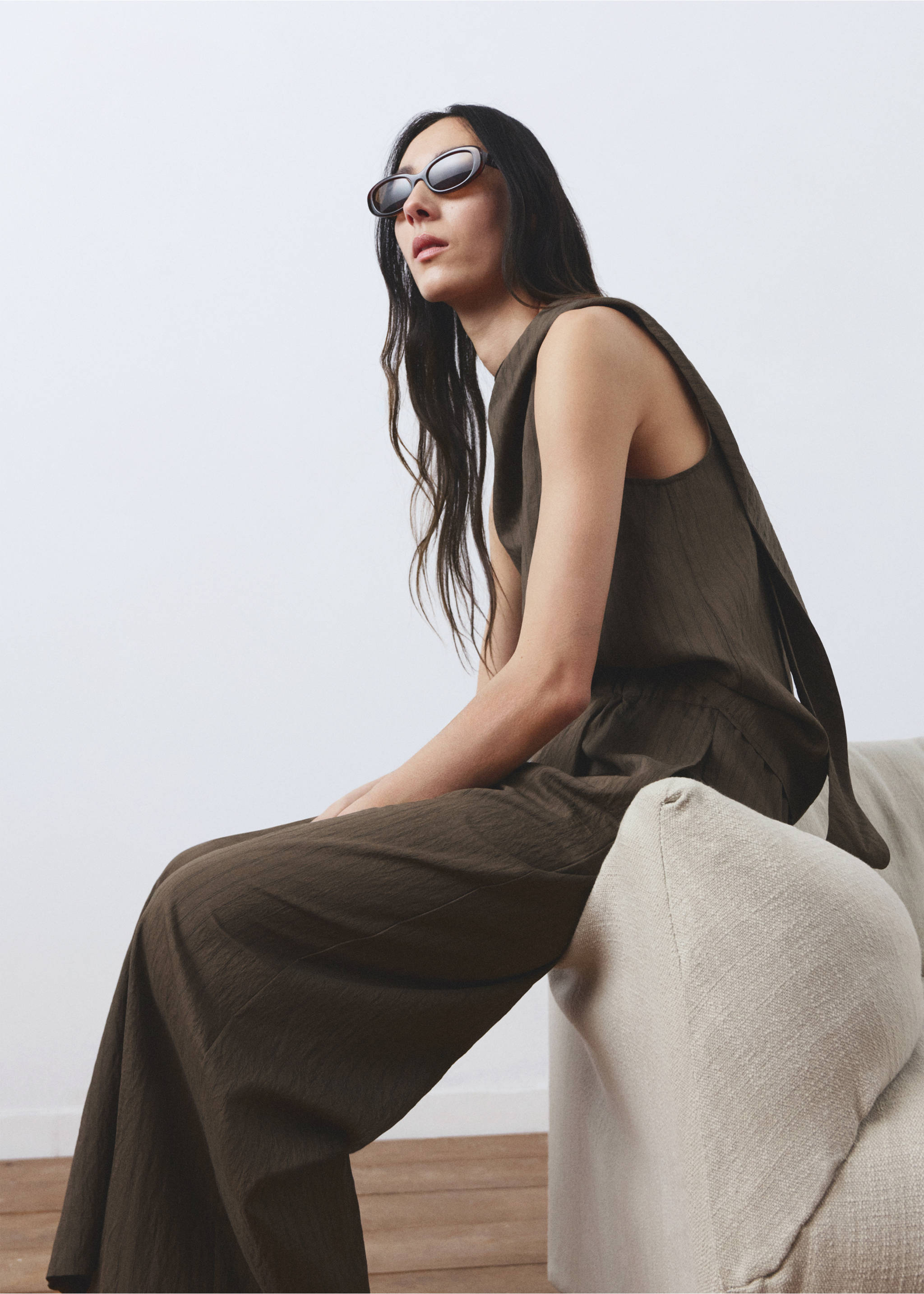 Striped foulard top - Details of the article 2, Brown. Ref: 27095821-00.