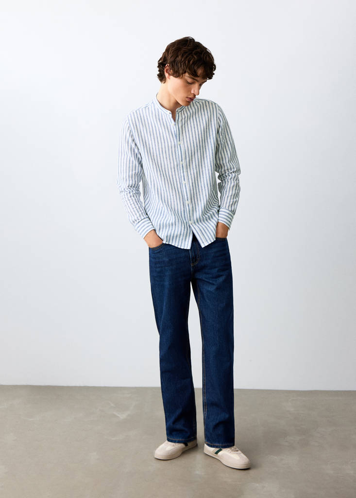 Striped linen-blend shirt — Sky Blue