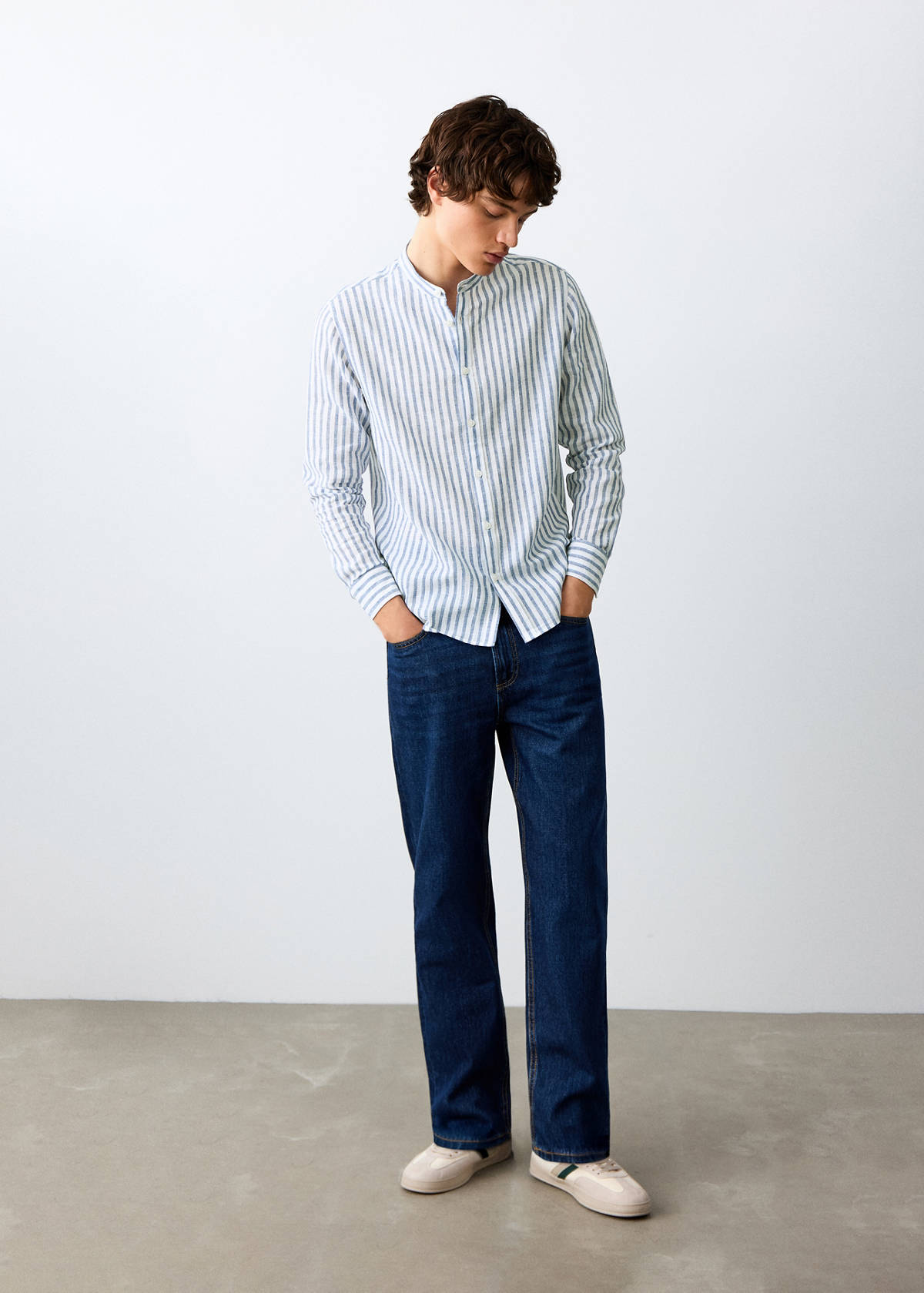 Striped linen-blend shirt — Sky Blue