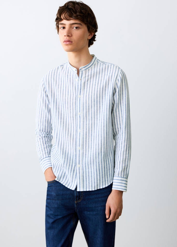 Striped linen-blend shirt — Sky Blue