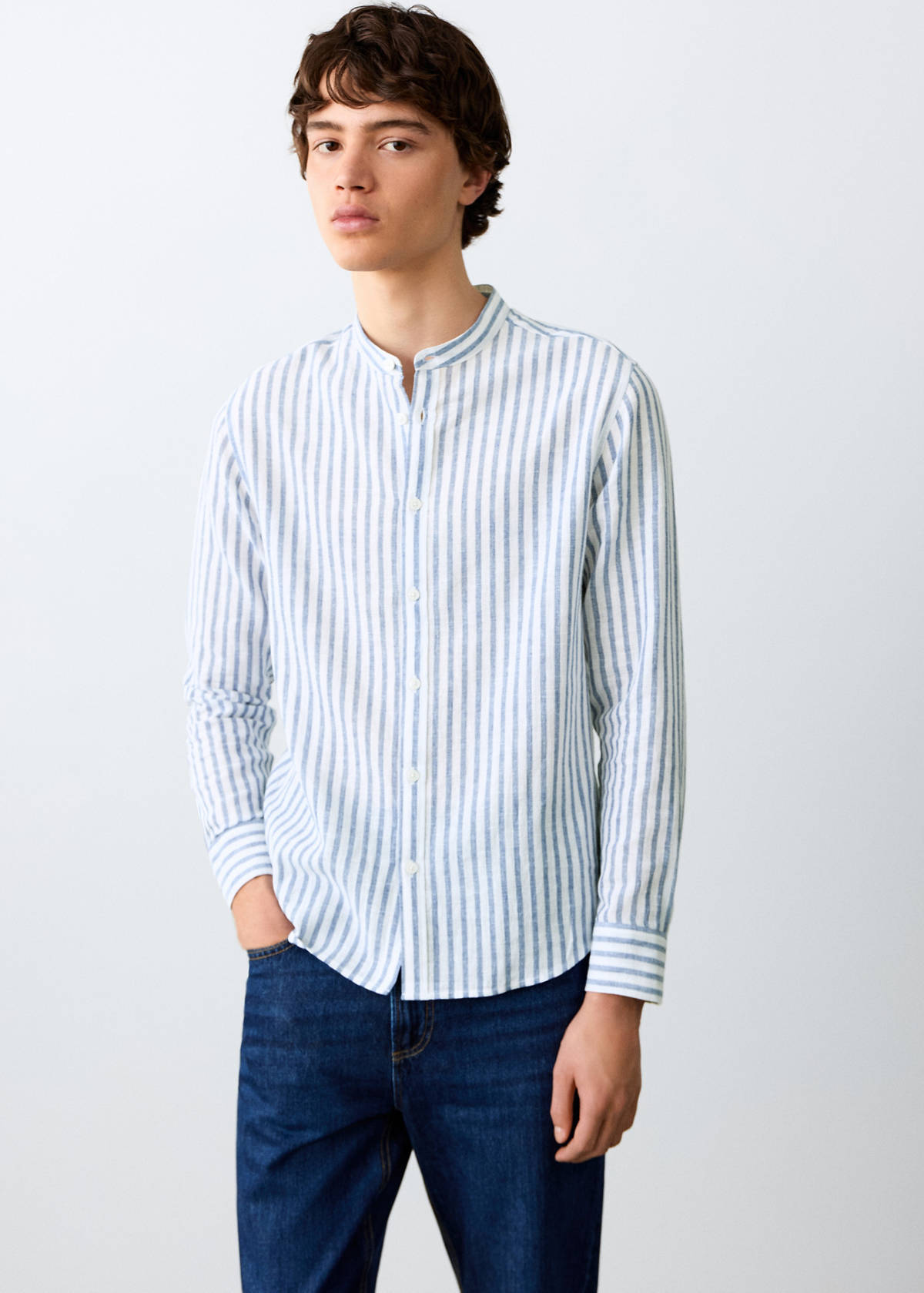 Striped linen-blend shirt — Sky Blue