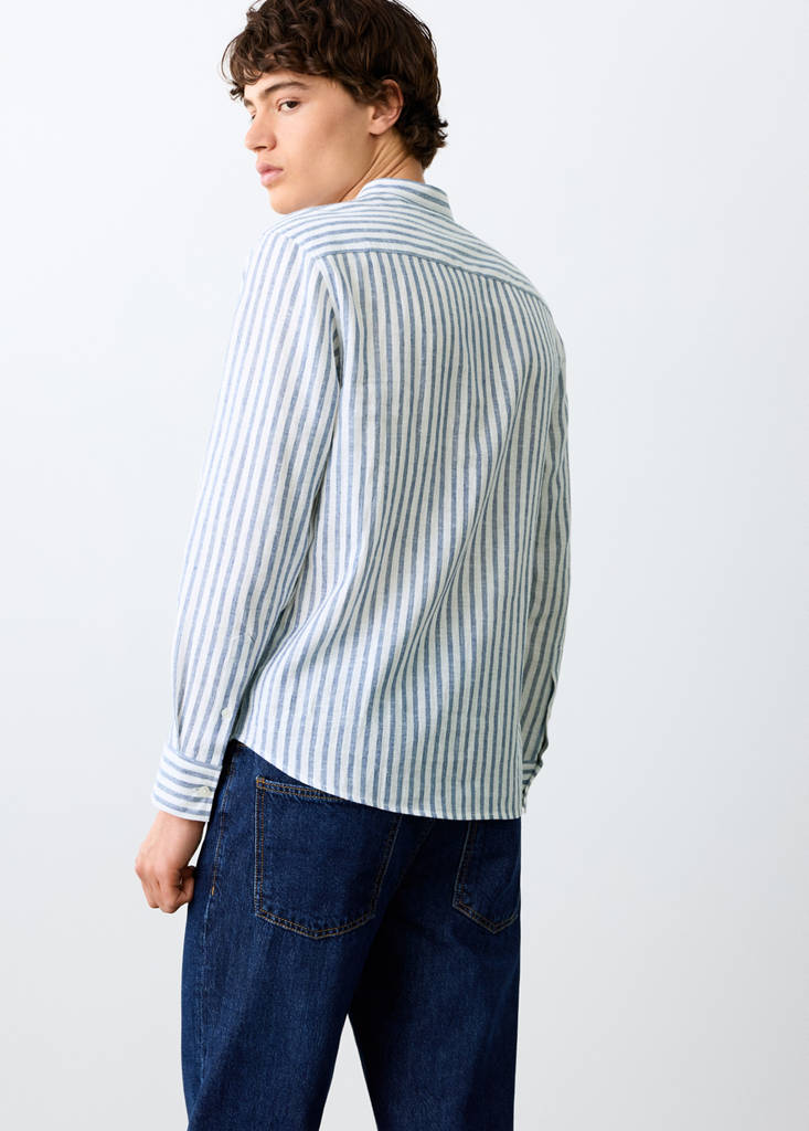 Striped linen-blend shirt — Sky Blue