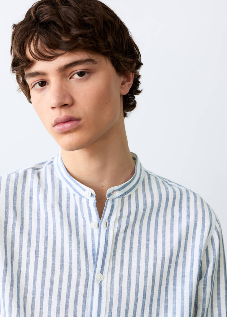 Striped linen-blend shirt — Sky Blue