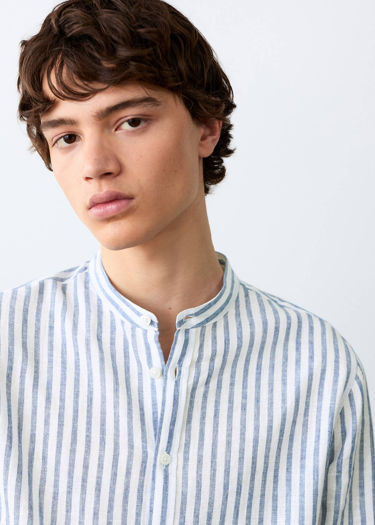 Striped linen-blend shirt — Sky Blue