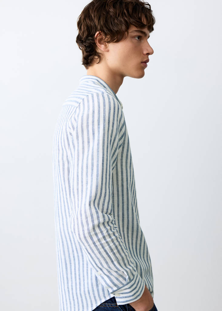 Striped linen-blend shirt — Sky Blue