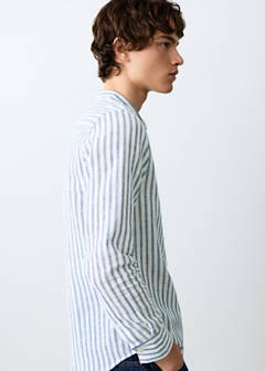 Striped linen-blend shirt — Sky Blue 5