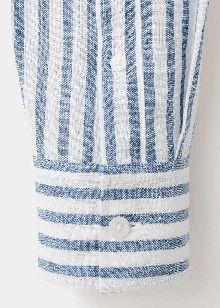 Striped linen-blend shirt — Sky Blue