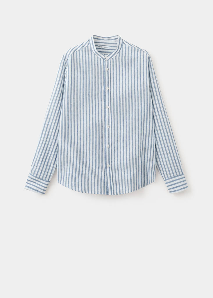 Striped linen-blend shirt — Sky Blue