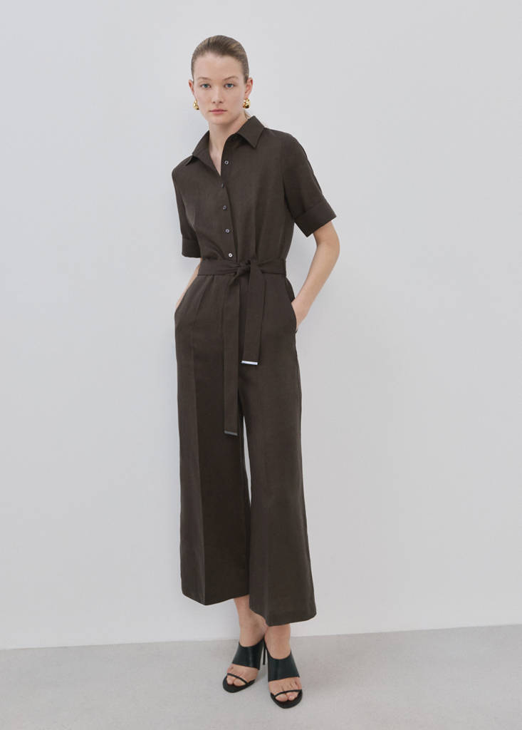 Lyocell shirt jumpsuit — Brown