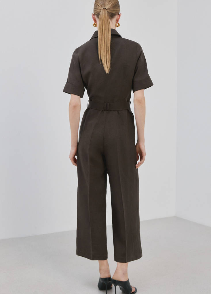 Lyocell shirt jumpsuit — Brown