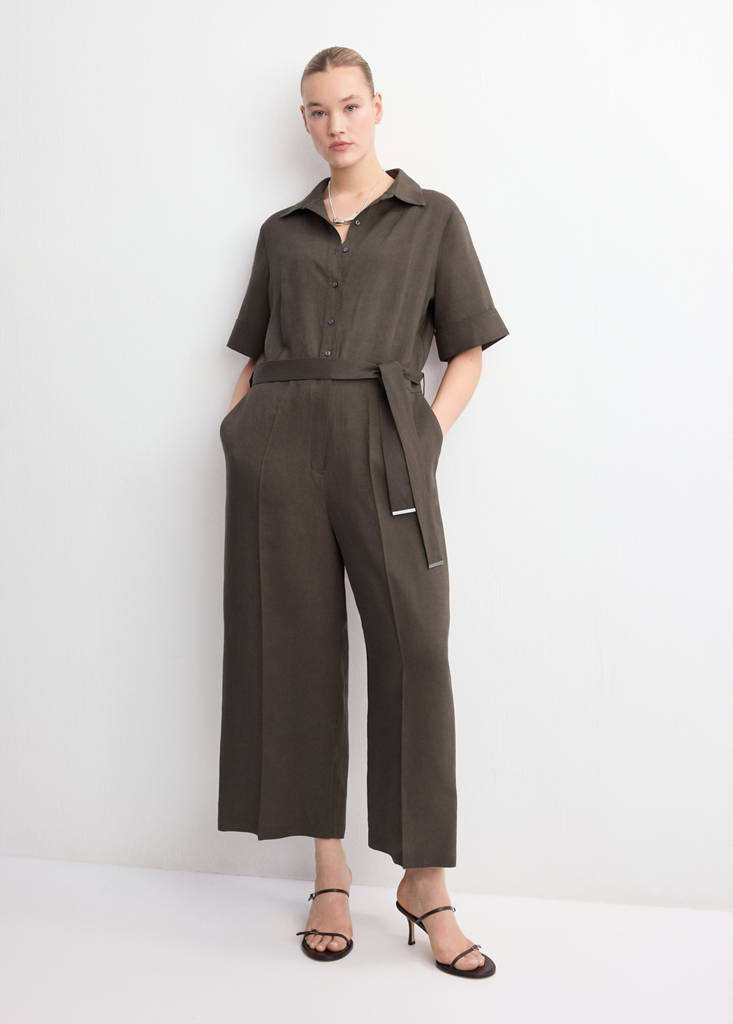 Lyocell shirt jumpsuit — Brown