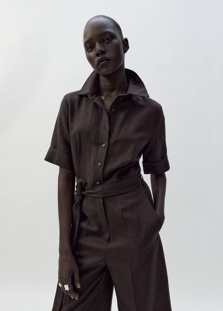 Lyocell shirt jumpsuit — Brown