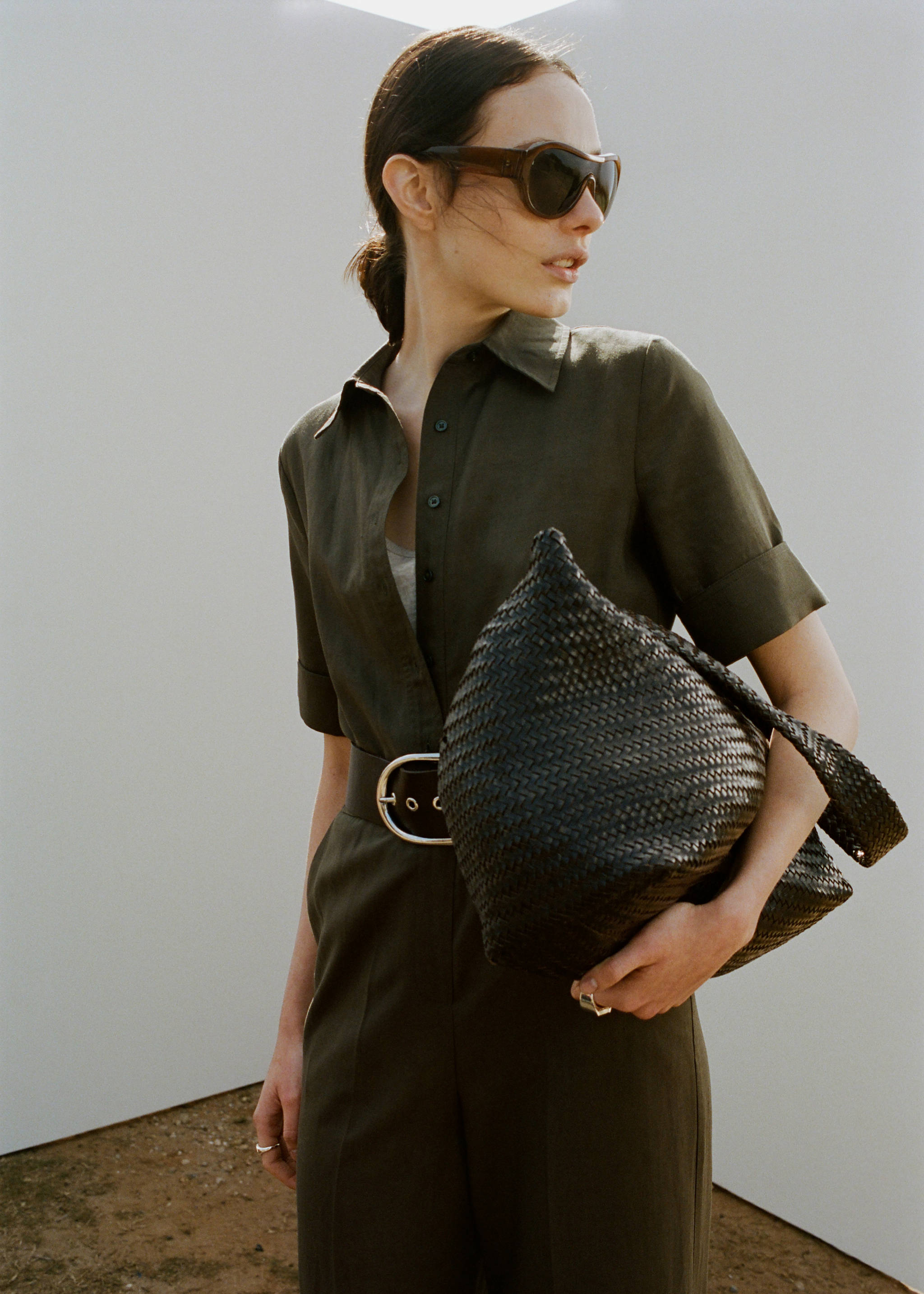 Lyocell shirt jumpsuit - Medium plane, Khaki. Ref: 27095830-00.