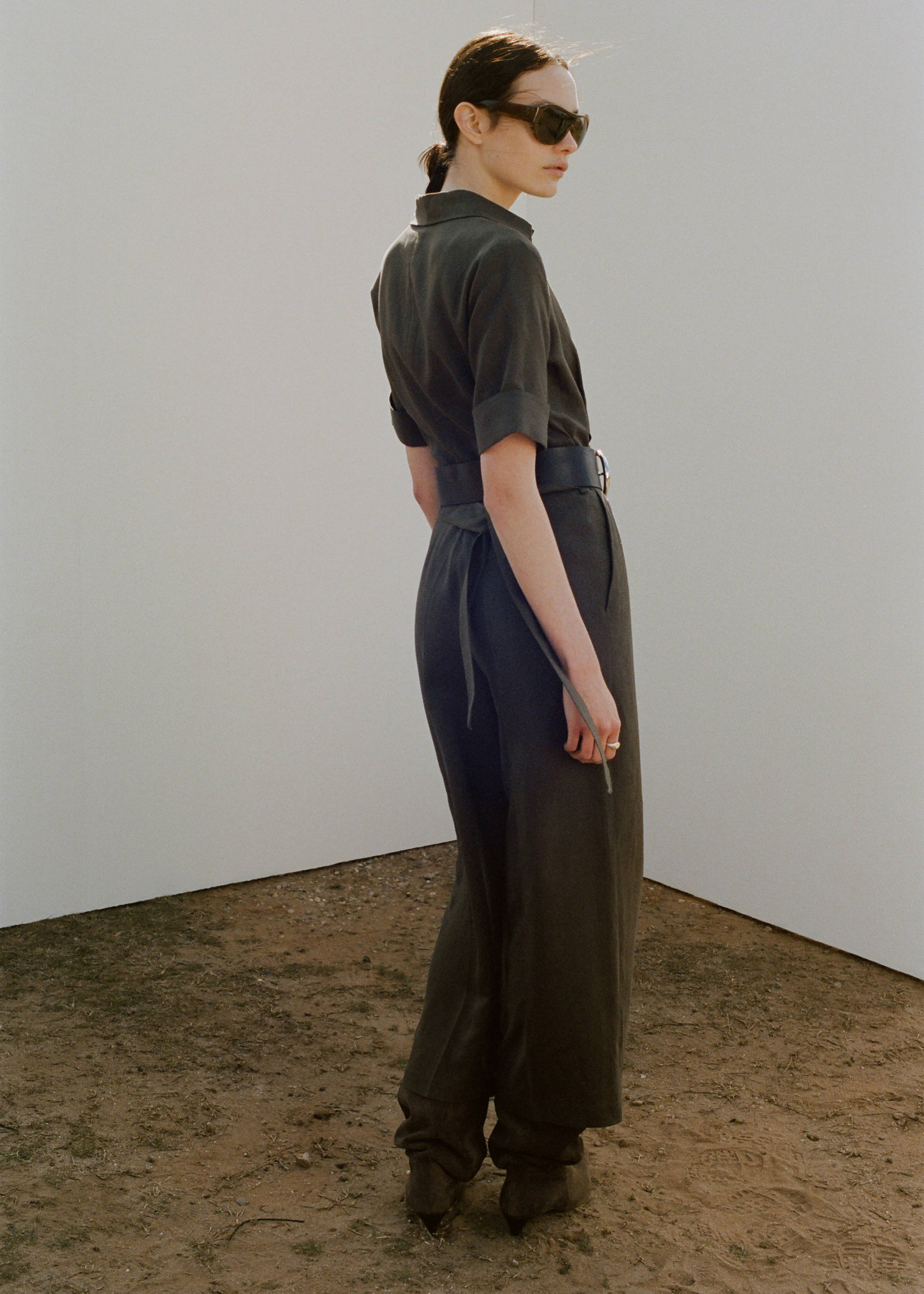 Lyocell shirt jumpsuit - Reverse of the article, Khaki. Ref: 27095830-00.