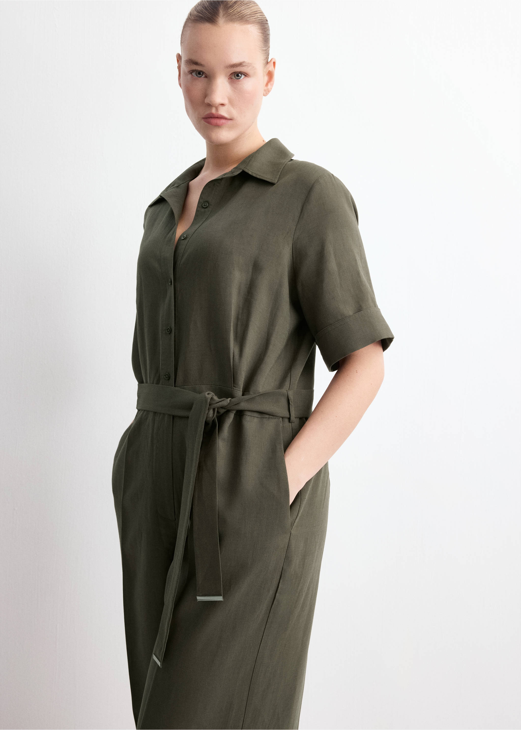 Lyocell shirt jumpsuit - Details of the article 4, Khaki. Ref: 27095830-00.