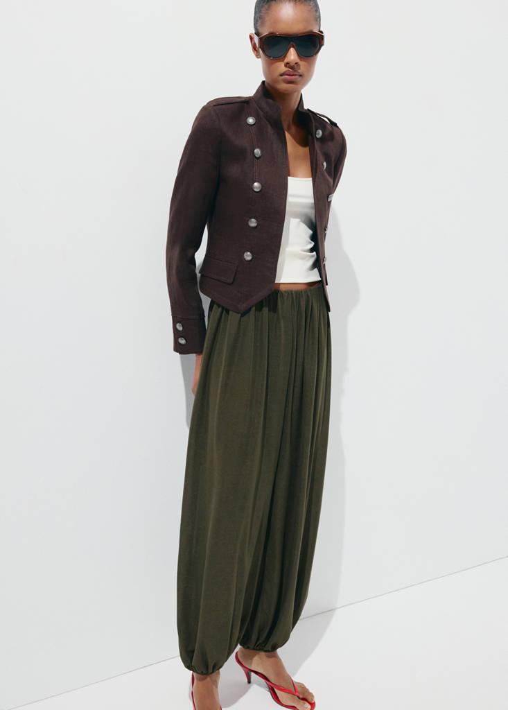 Mid-rise harem pants — Khaki