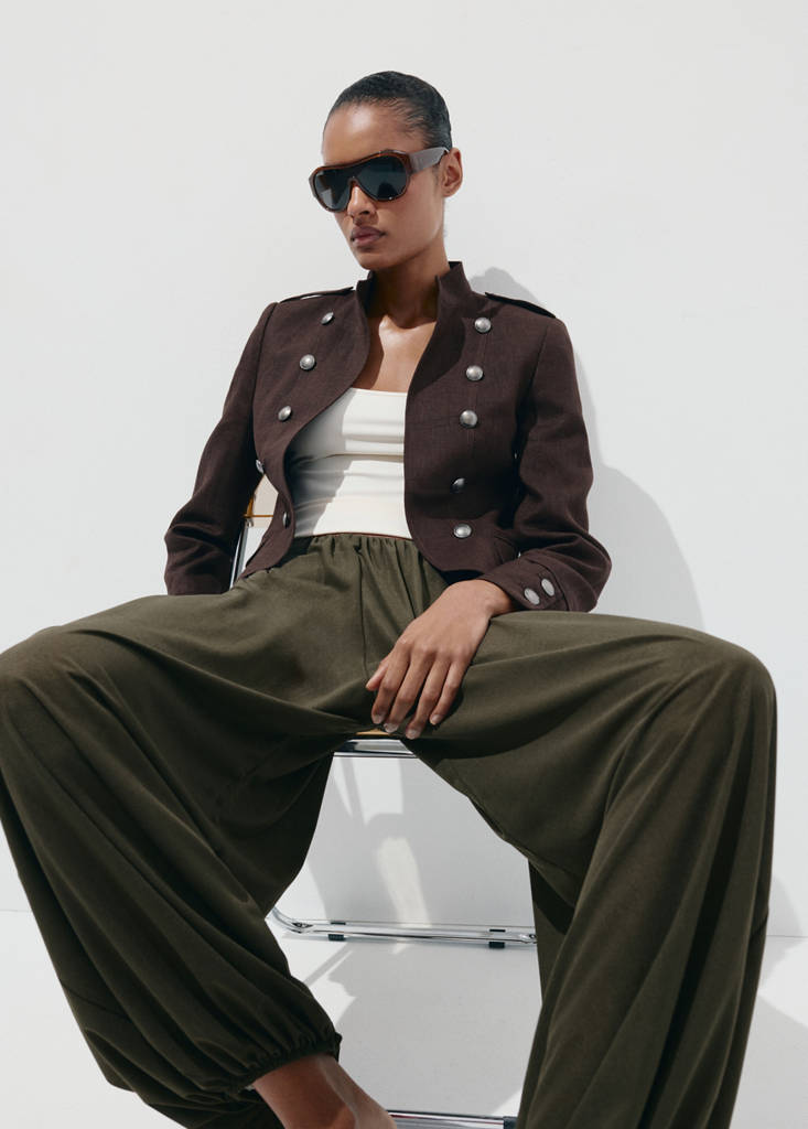 Mid-rise harem pants — Khaki