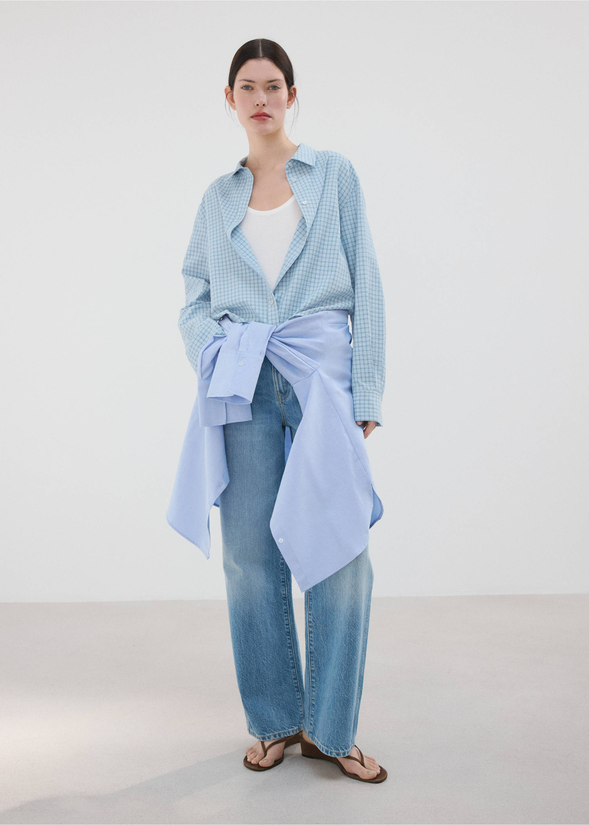 Straight checkered shirt - General plane, Sky Blue. Ref: 27095837-00.