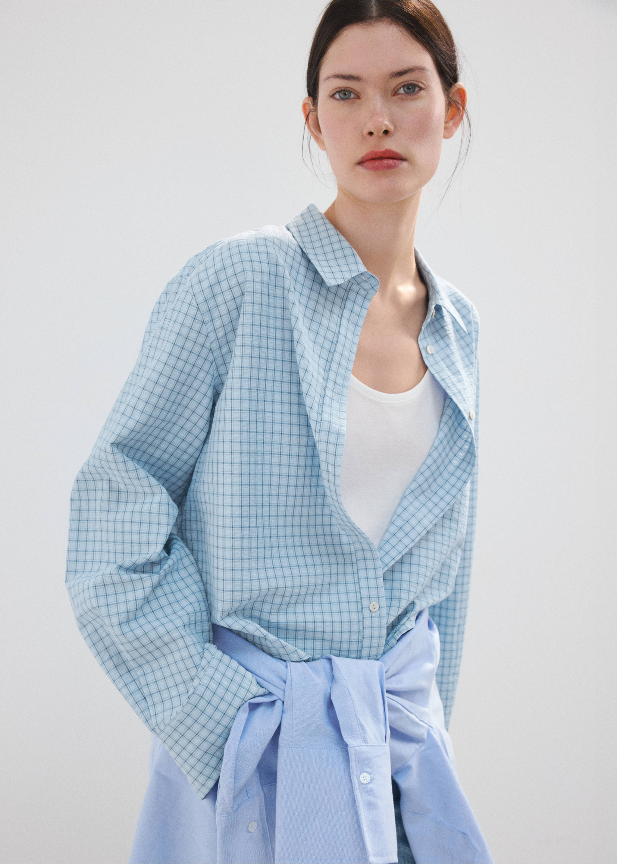 Straight checkered shirt - Medium plane, Sky Blue. Ref: 27095837-00.