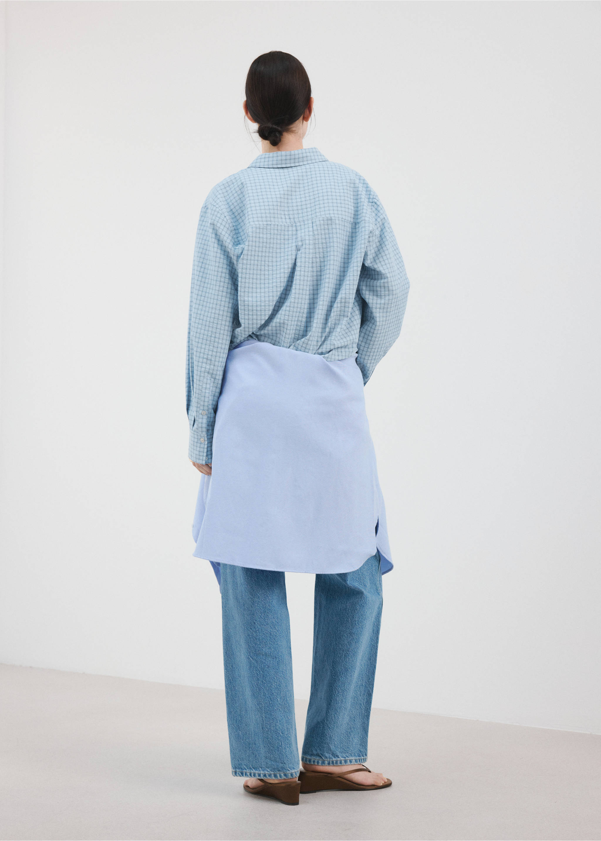 Straight checkered shirt - Reverse of the article, Sky Blue. Ref: 27095837-00.