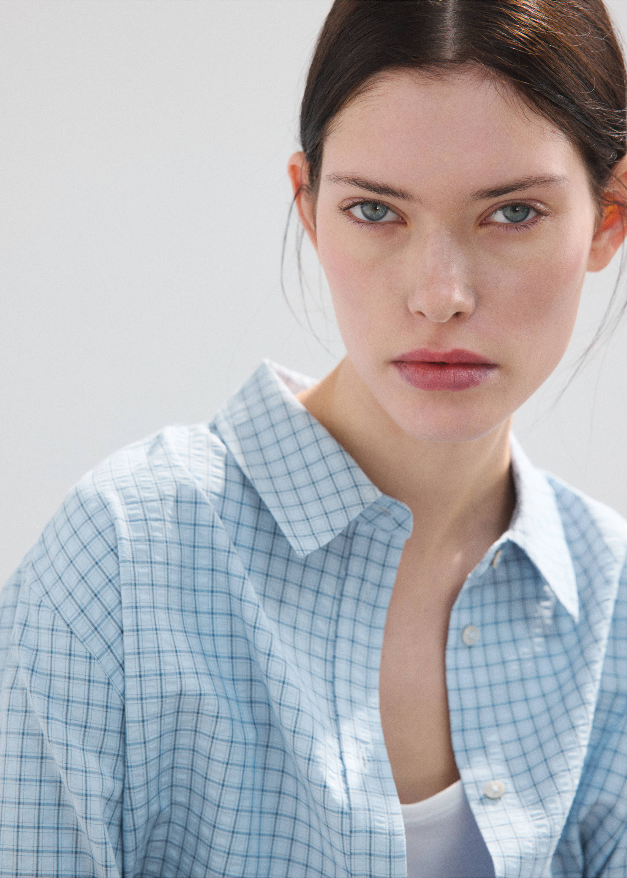 Straight checkered shirt - Details of the article 1, Sky Blue. Ref: 27095837-00.