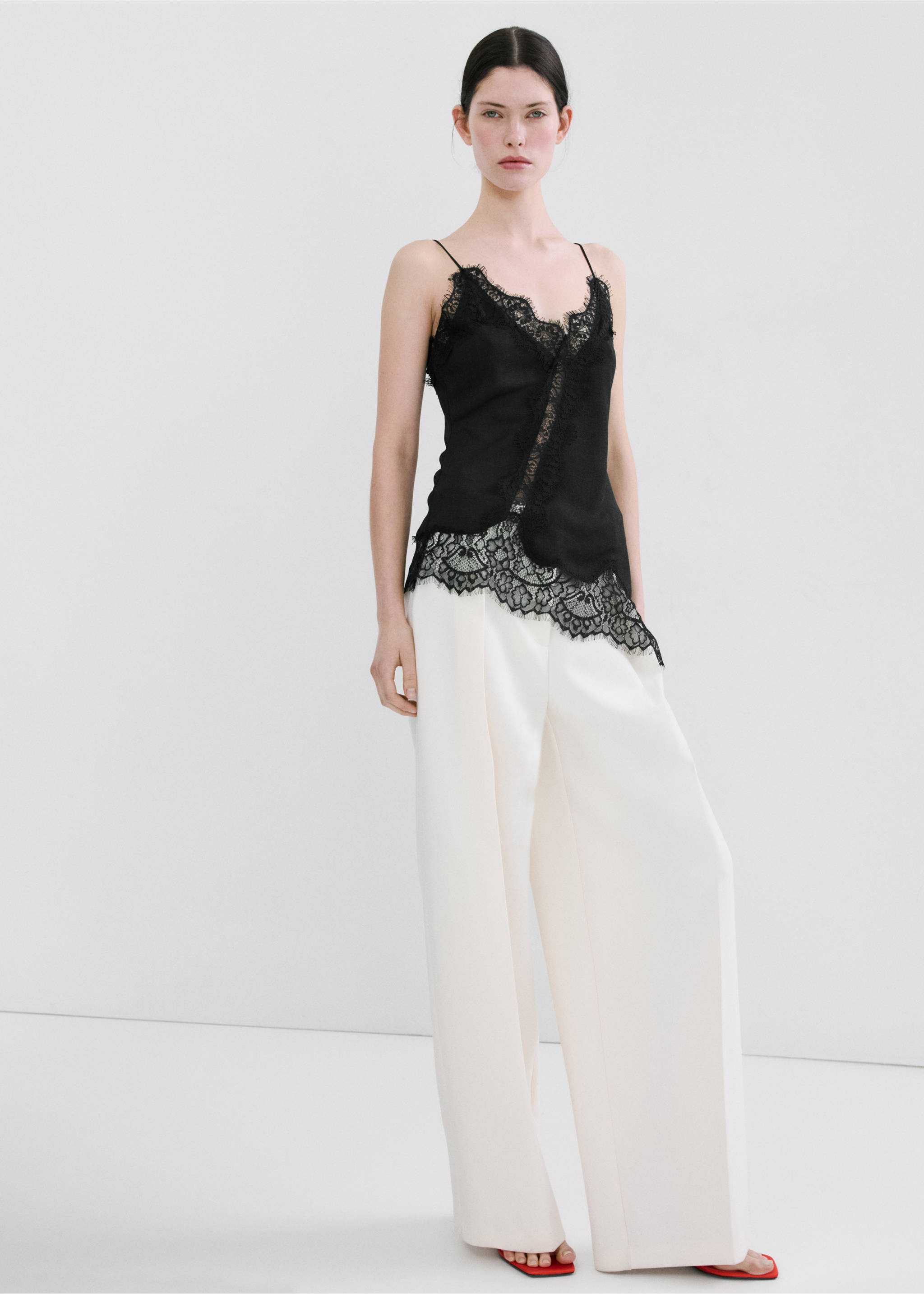 Asymmetric lace camisole top - General plane, Black. Ref: 27095838-00.