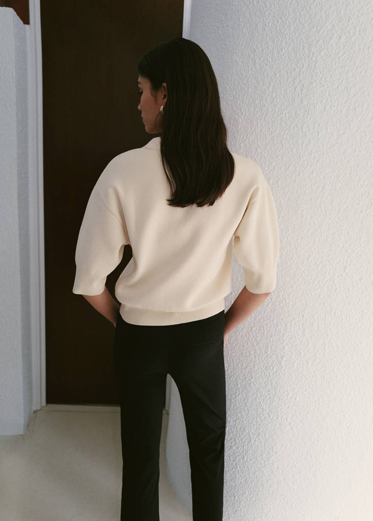 Knitted cardigan with jewel button — Ecru