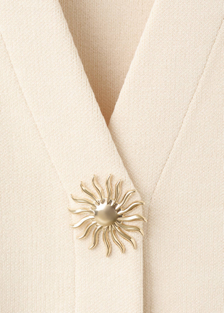 Knitted cardigan with jewel button — Ecru