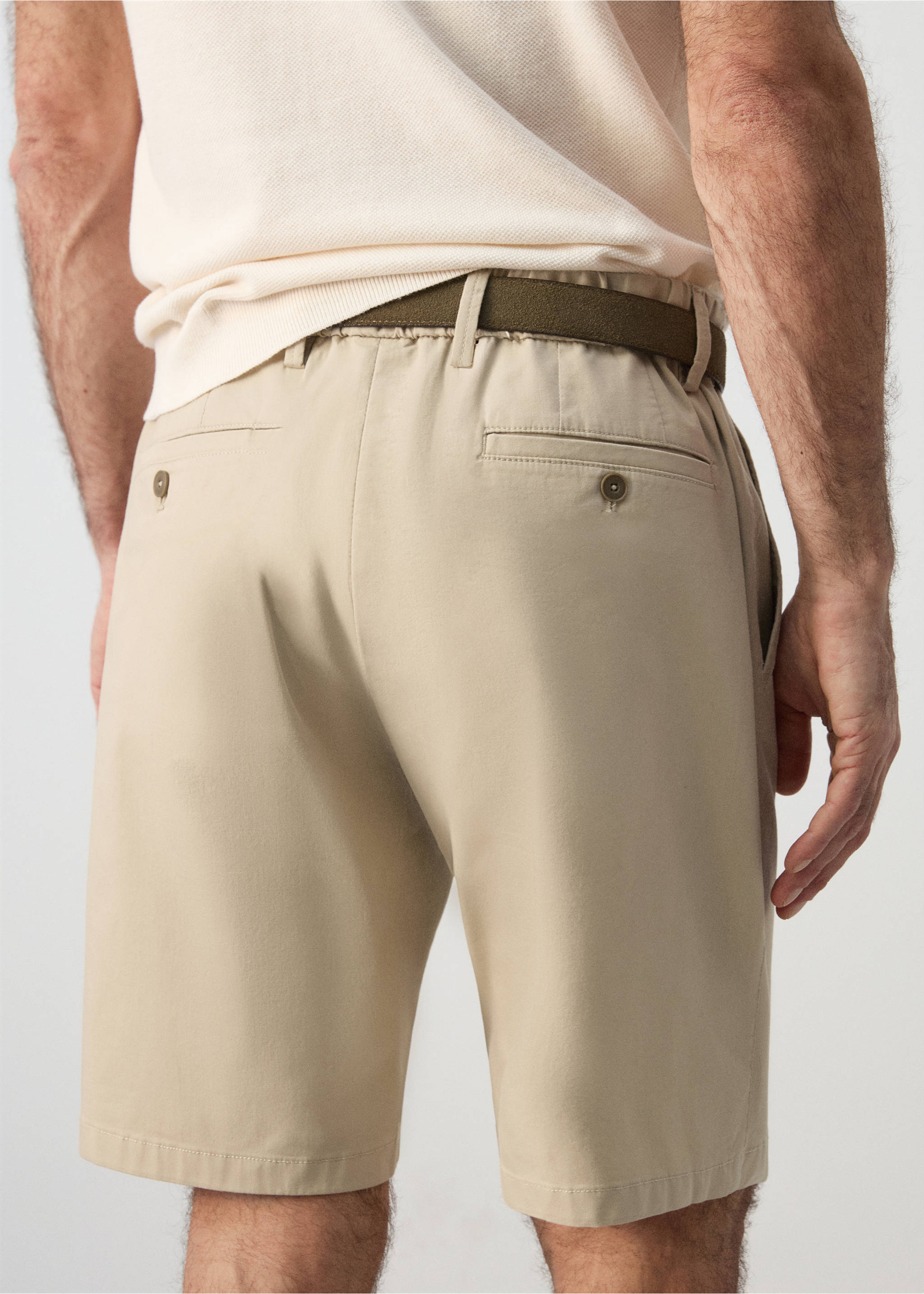 Slim-fit chino cotton bermuda shorts - Details of the article 1, Beige. Ref: 27095929-00.