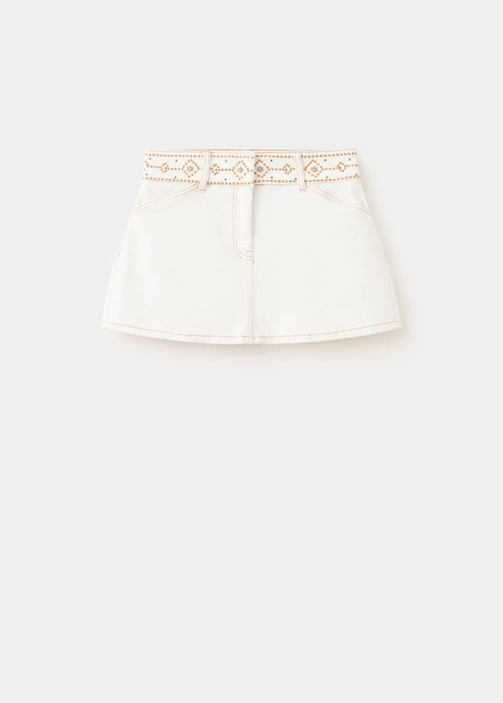 Short skirt with embroidered waist — Off White