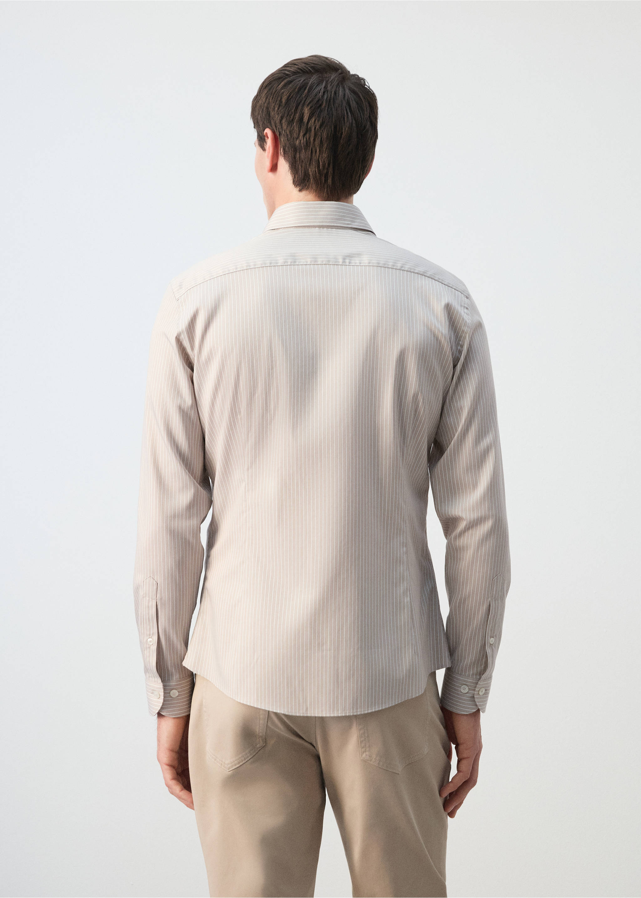 Camisa slim fit algodón rayas - Reverso del artículo, Arena. Ref: 27095934-00.