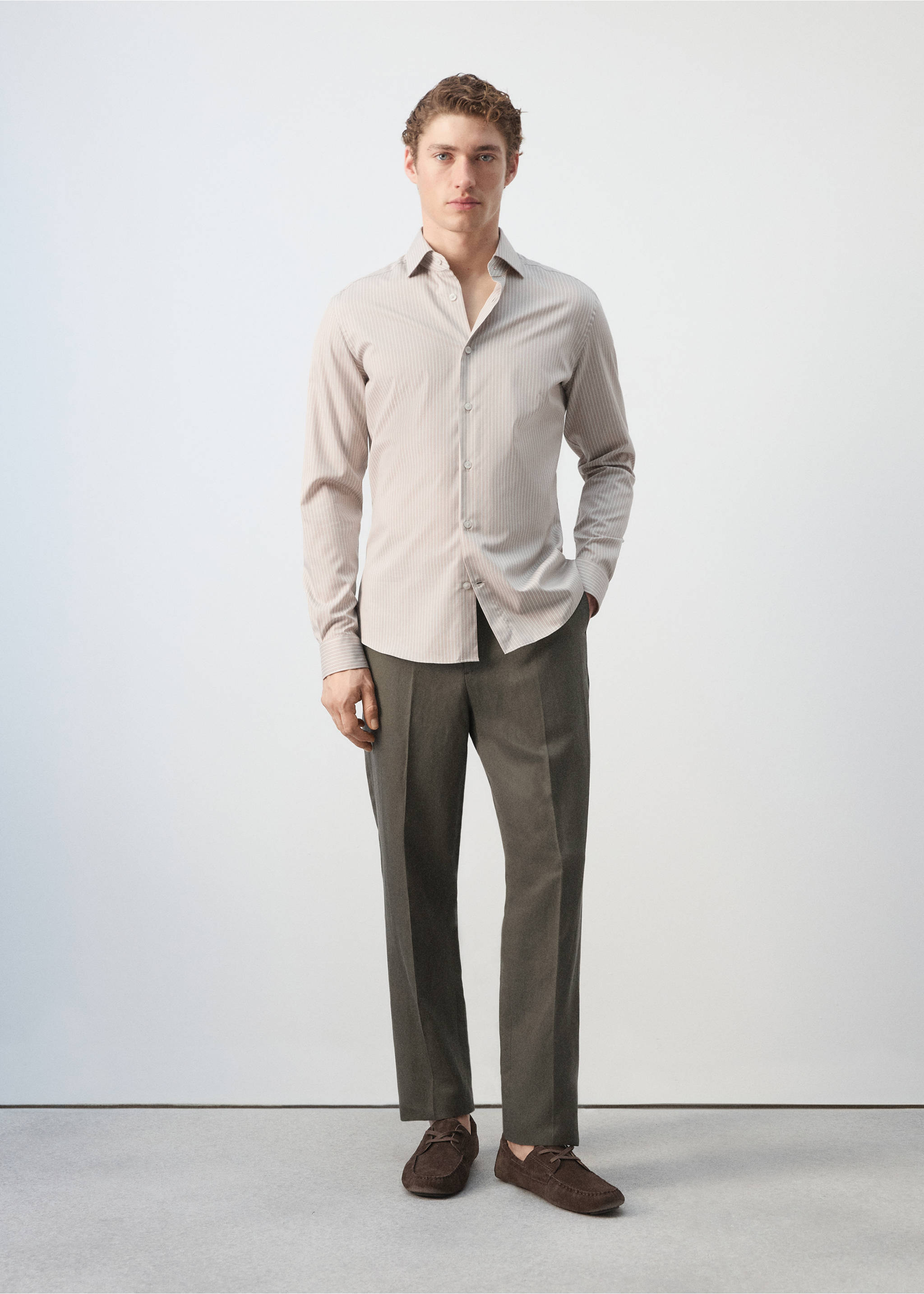 Slim fit striped cotton shirt - General plane, Sand. Ref: 27095934-01.