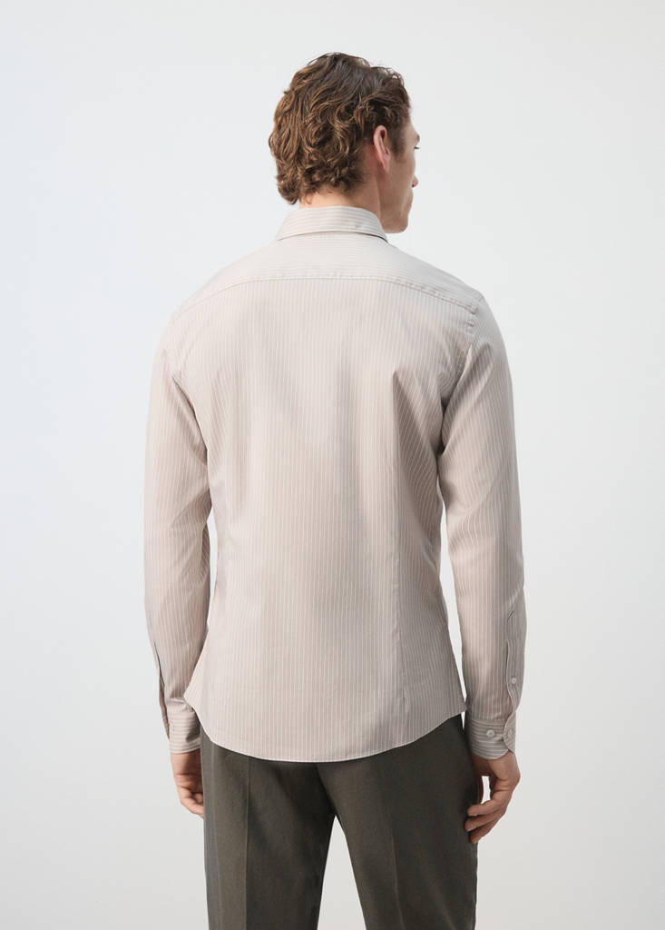 Slim fit striped cotton shirt — Sand