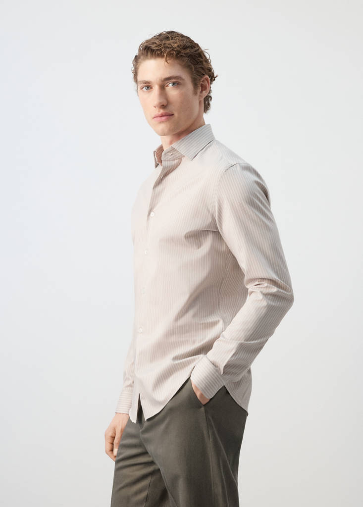 Slim fit striped cotton shirt — Sand